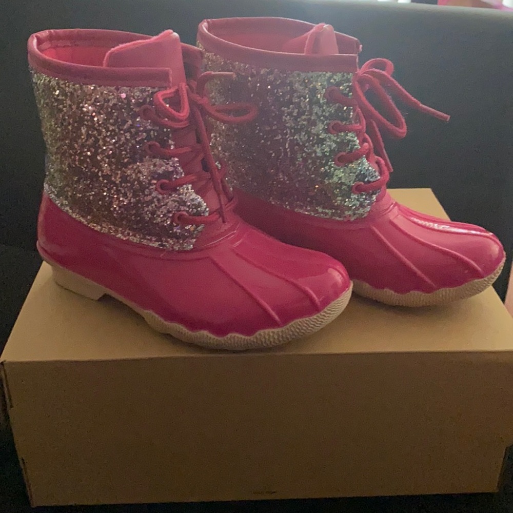 Girls Rainbow Glitter Duck Style Rainboots Size 2